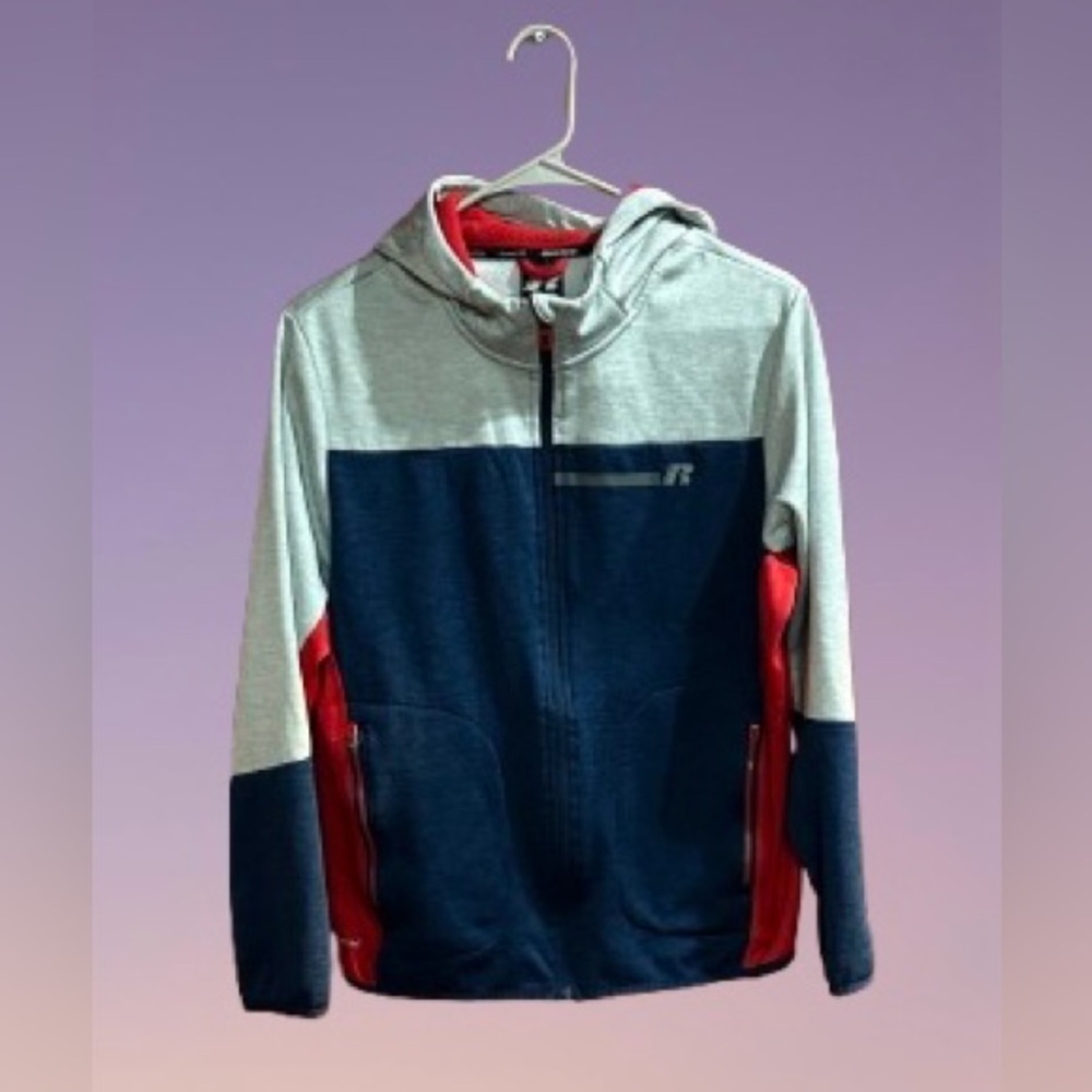 Colorblock Hoodie [red grey blue, zip up]
